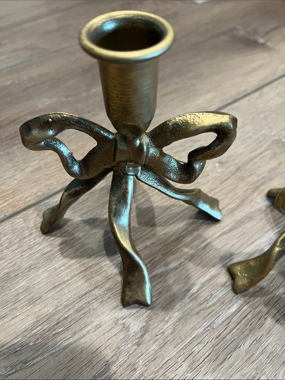Gold Ribbon Bow Candle Holders - Decorative Home Accent - Picture 4 of 7